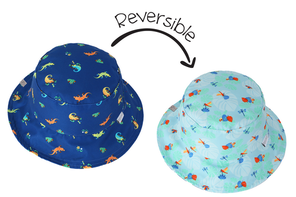 Reversible Baby & Kids Patterned Sun Hat - Blue Chameleon | Tropical