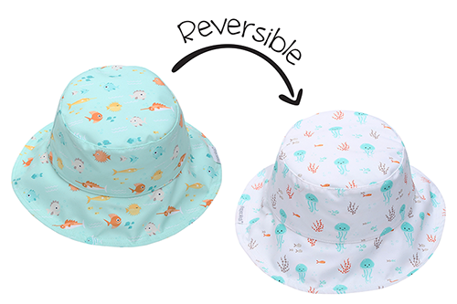 Reversible Baby & Kids Patterned Sun Hat - Fish | Jellyfish