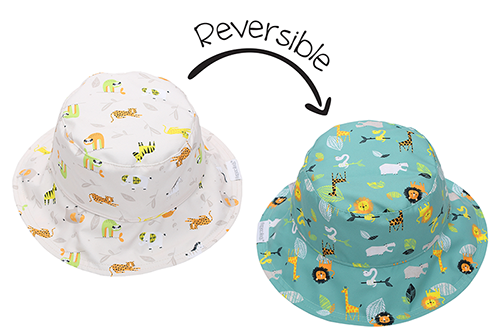Reversible Baby & Kids Patterned Sun Hat - Grey Zoo - FlapJackKids