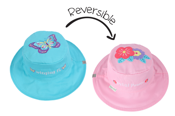 Reversible Baby & Kids Sun Hat - Butterfly & Flower - FlapJackKids