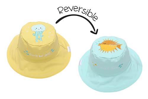 Reversible Baby & Kids Sun Hat - Fish & Jellyfish