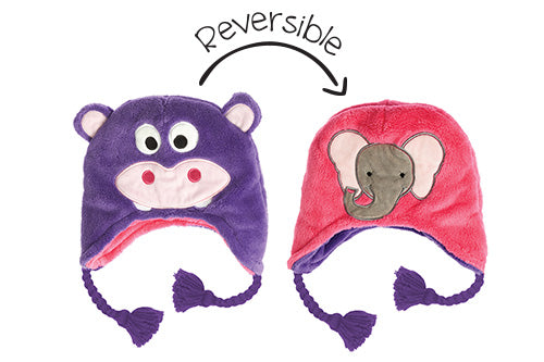 Kids & Baby Reversible Winter Hat - Hippo & Elephant