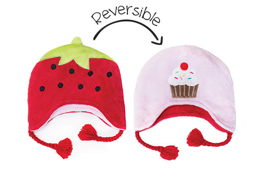 Reversible Baby & Kids Winter Hat - Strawberry & Cupcake