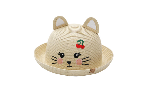 Kids Packable Cat Straw Hat FlapJackKids - Main Image