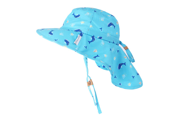 Baby/Kids Sun Hat with Neck Cape - Blue Whale