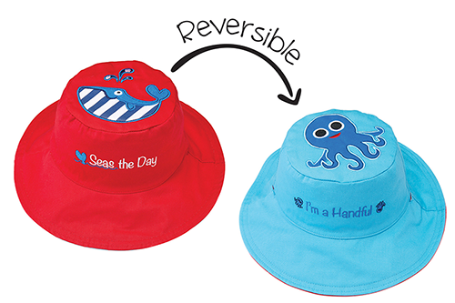 Reversible Baby & Kids Sun Hat - Whale & Blue Octopus