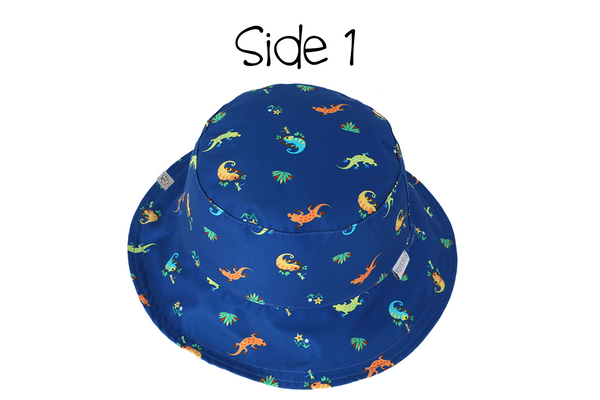Reversible Baby & Kids Patterned Sun Hat - Blue Chameleon | Tropical