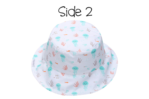 Reversible Baby & Kids Patterned Sun Hat - Fish | Jellyfish
