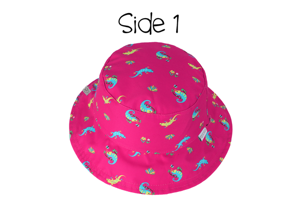 Reversible Baby & Kids Patterned Sun Hat - Pink Chameleon | Tropical