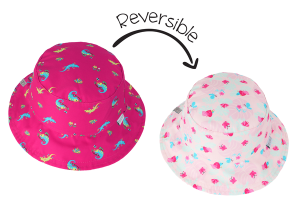 Reversible Baby & Kids Patterned Sun Hat - Pink Chameleon | Tropical