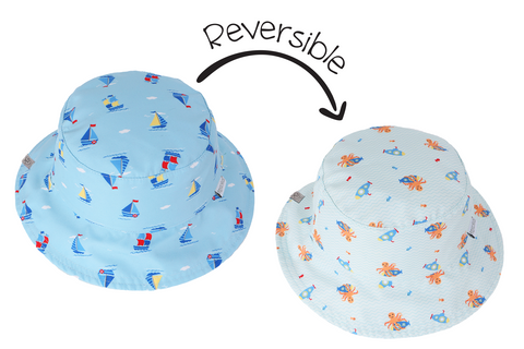 Reversible Baby & Kids Patterned Sun Hat - Sailboat | Submarine