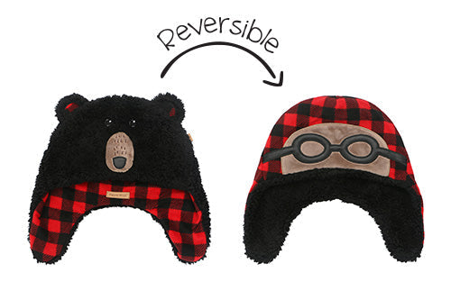Kids & Baby Reversible Sherpa Hat - Black Bear & Aviator