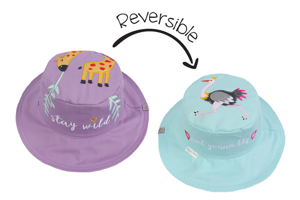 Reversible Baby & Kids Sun Hat - Giraffe & Ostrich