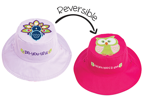 Reversible Baby & Kids Sun Hat - Peacock & Owl