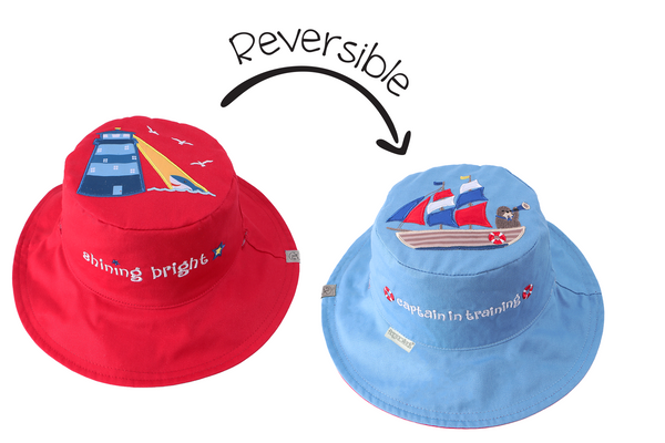 Reversible Baby & Kids Sun Hat - Tall Ship & Lighthouse