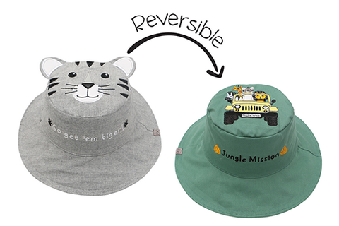 Reversible Baby & Kids Sun Hat - Tiger & Safari Truck