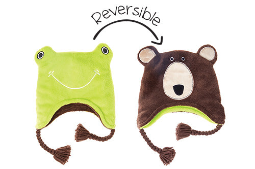 Reversible Baby & Kids Winter Hat - Frog & Bear