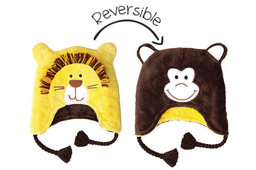 Reversible Baby & Kids Winter Hat - Lion & Monkey