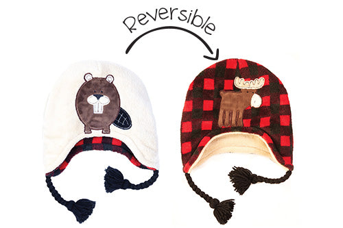 Reversible Kids & Baby Winter Hat - Moose & Beaver