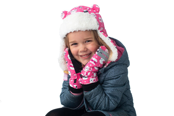 Kids & Baby Water Repellent Trapper Hat - Cat (Pink)