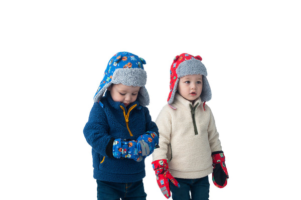 Kids Water Repellent Ski Mittens - Monsters (Blue)