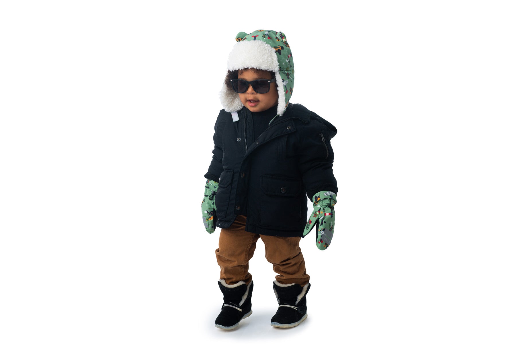 Kids Water Repellent Ski Mittens Black Bear