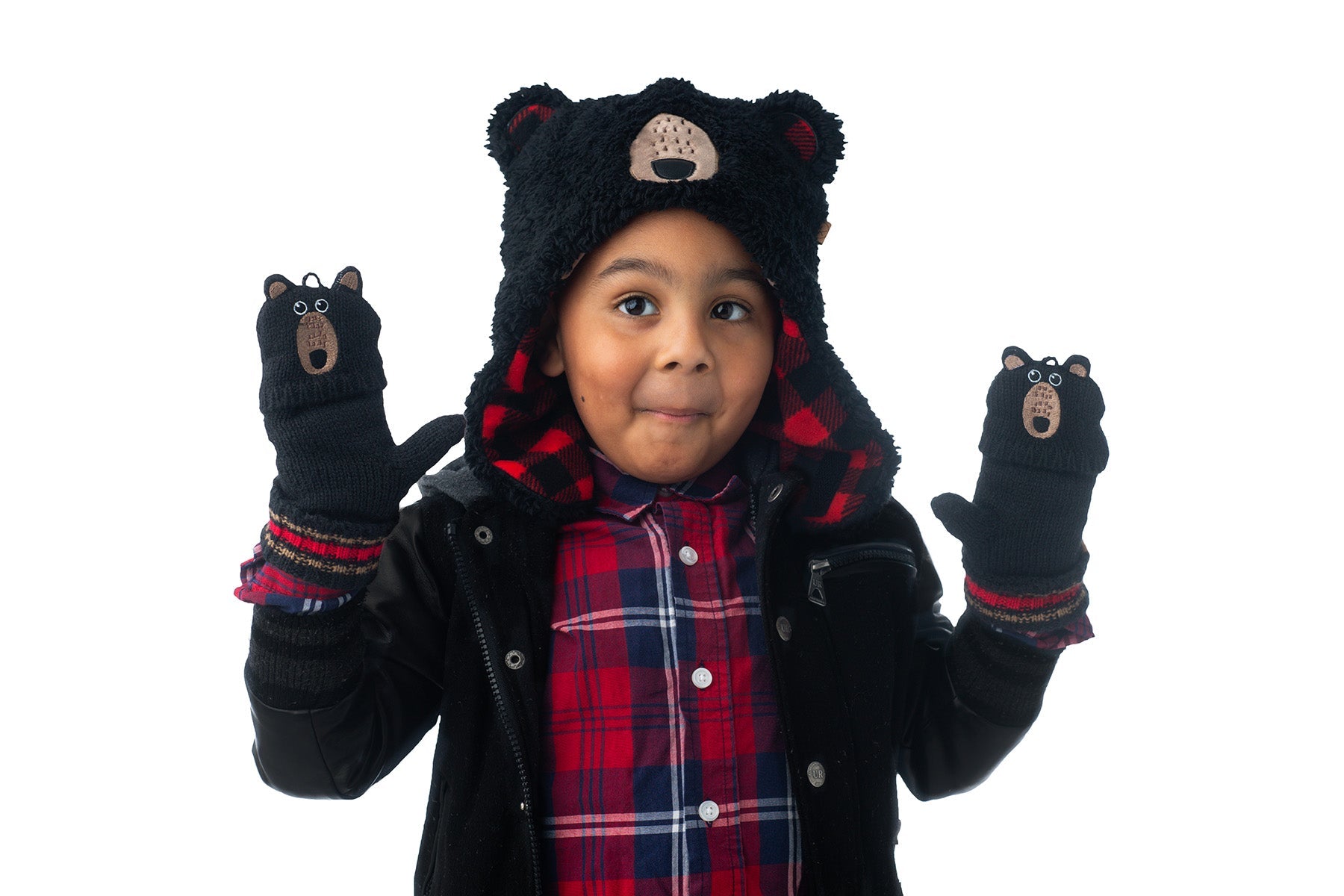 Kids Baby Reversible Sherpa Hat Black Bear Aviator FlapJackKids