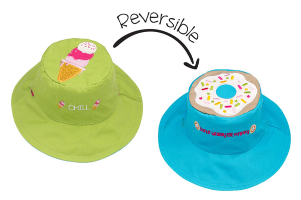 Reversible Baby & Kids Sun Hat - Ice Cream Cone & Donut
