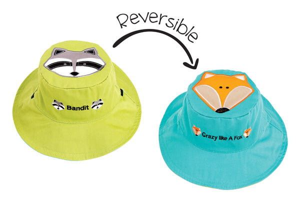 Reversible Baby & Kids Sun Hat - Raccoon & Fox