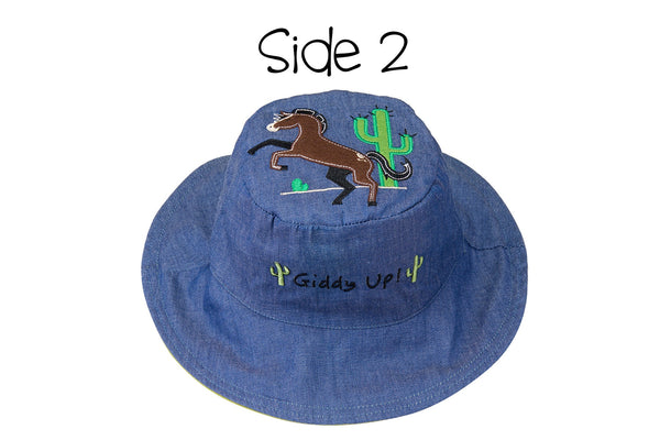 Reversible Baby & Kids Sun Hat - Cowboy & Horse