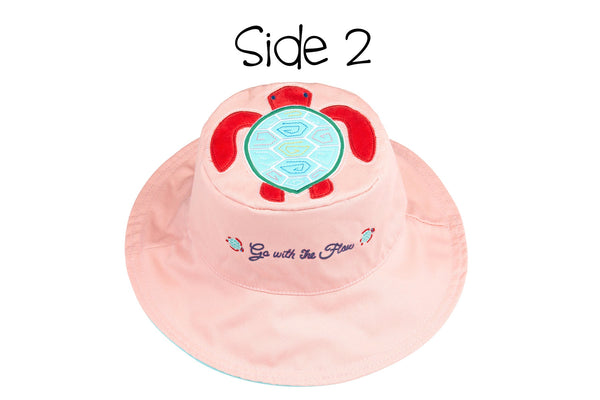 Reversible Baby & Kids Sun Hat - Pink Octopus & Sea Turtle